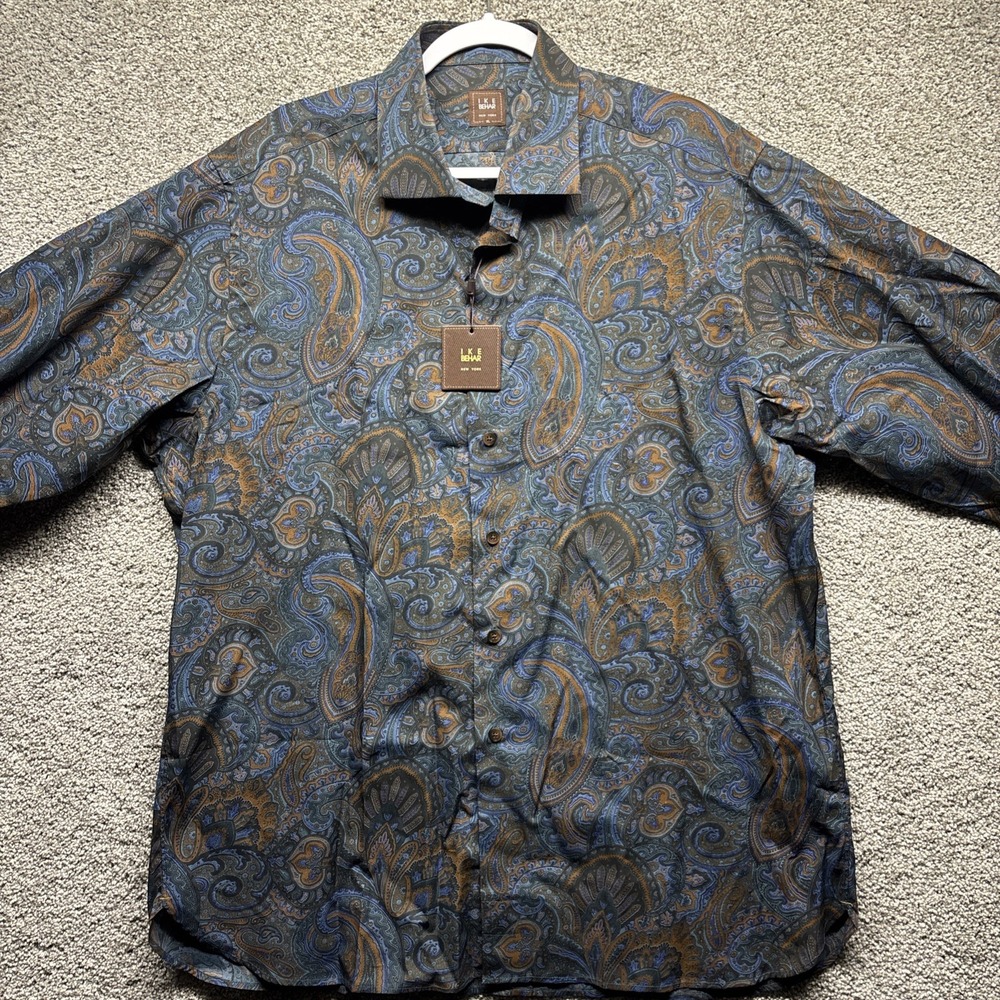 Ike Behar New York Mens XL Paisley Button Down Long Sleeve Shirt $195‎ MSRP NWT